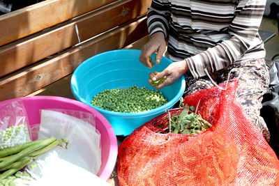 High angle view of fresh vegetables in market