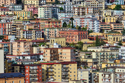 High angle view of buildings in city