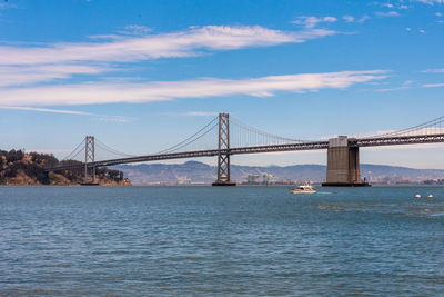 View of suspension bridge over sea