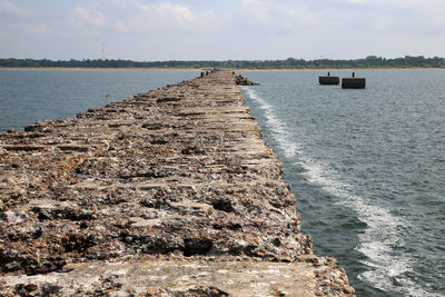 Groyne in sea against sky