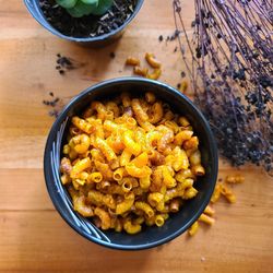 High angle view of food in bowl on table