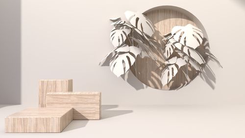 Digitally generated image of block shape with plants