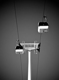 Low angle view of overhead cable car against clear sky