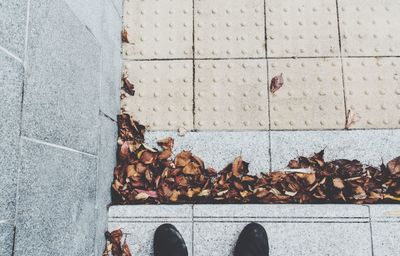 Low section of woman standing on tiled floor