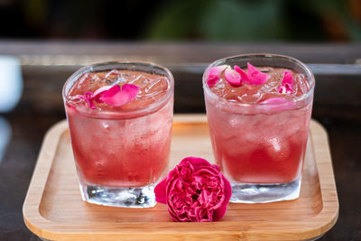 Close-up of drink on glass table