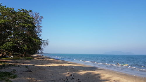 Scenic view of beach against clear sky