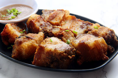 Close-up of food served in plate