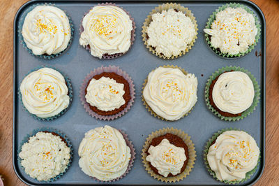 High angle view of cupcakes