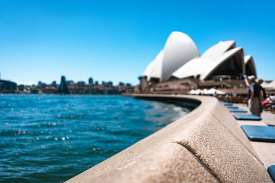 View of swimming pool against building