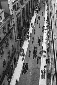 High angle view of crowd on city street