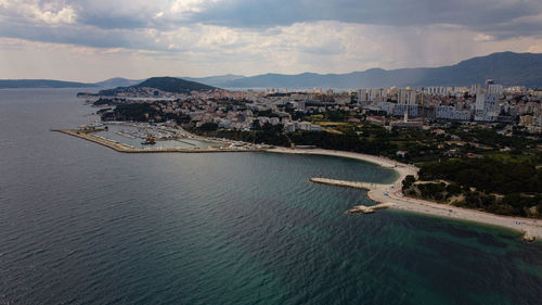 Split aerial view. coast drone shot. croatia