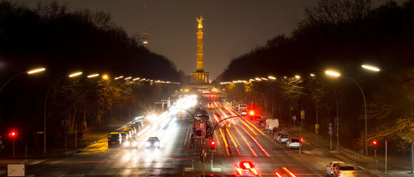 Light trails on road at night