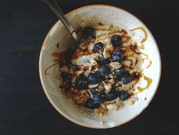 Directly above shot of breakfast served in bowl