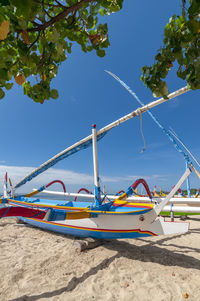 Low angle view of boat on beach