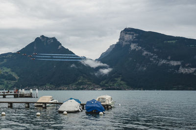 Scenic view of lake against cloudy sky