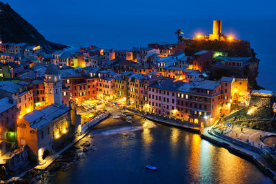 Illuminated buildings in city at night