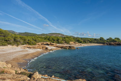 Scenic view of sea against blue sky