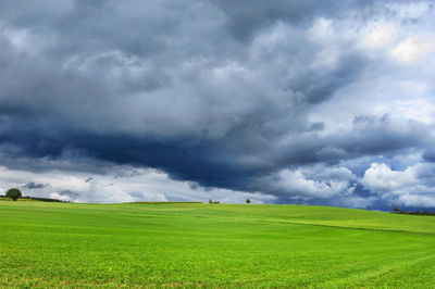 Scenic view of field against cloudy sky