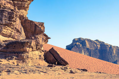 Rock formations on landscape against clear sky