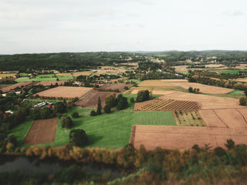 High angle view of agricultural field against sky