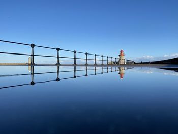 View of lighthouse against clear blue sky