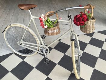 Retro bicycles with rustic baskets