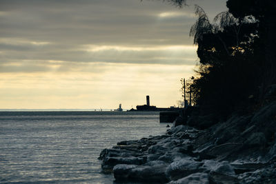 Scenic view of sea against sky at sunset