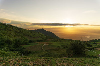 Scenic view of field against sky during sunset