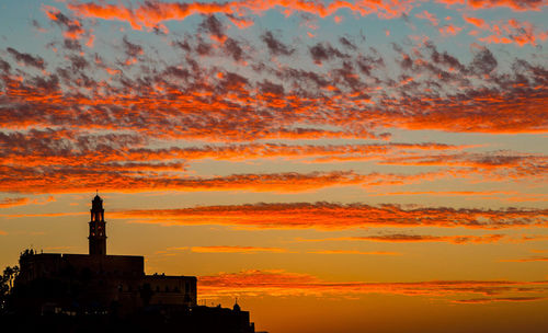 Silhouette buildings against sky during sunset