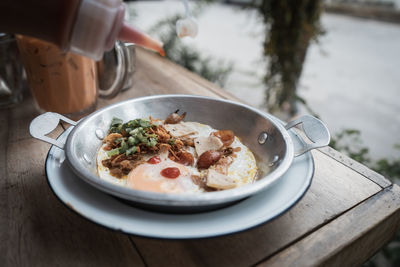 Close-up of breakfast served on table