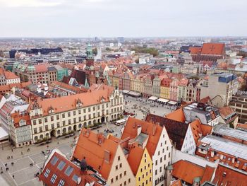 High angle view of town against sky