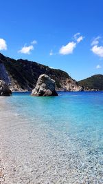 Scenic view of sea against blue sky