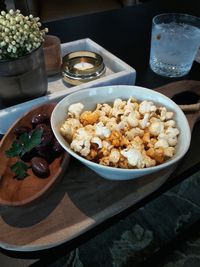 High angle view of food in plate on table