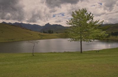 Scenic view of lake against sky