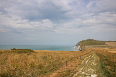 Landscape of the nature reserve on the edge of the english channel of the grand site des deux caps 