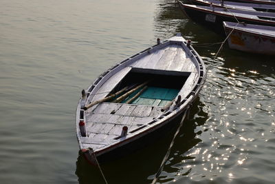 High angle view of fishing boat in sea