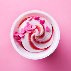 High angle view of pink cake