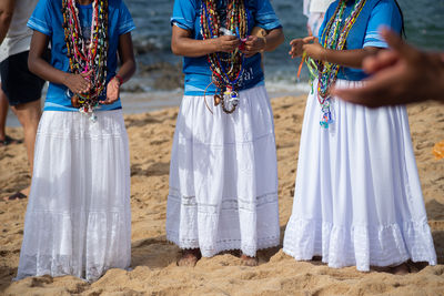 Members of candomble are seen on the beachfront paying homage to iemanja on rio vermelho beach,