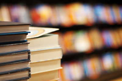 Stack of books on table