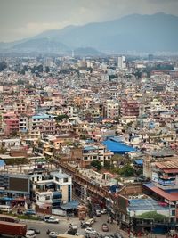 High angle view of townscape against sky
