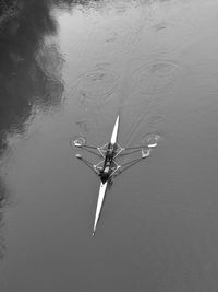 High angle view of nautical vessel on lake