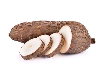 Close-up of chocolate over white background