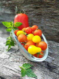 High angle view of fruits on table