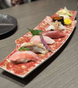 Close-up of food in plate on table