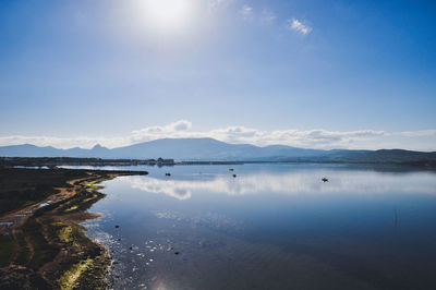 Scenic view of sea against blue sky