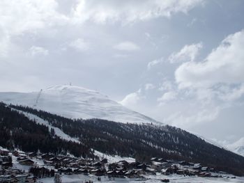 Scenic view of snow covered mountain against sky