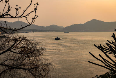 River island at dusk with pristine view