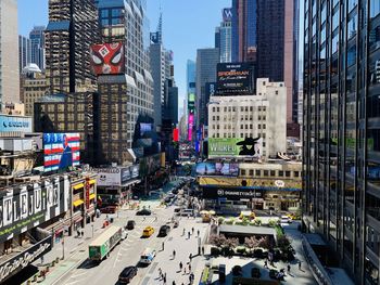 High angle view of buildings in city