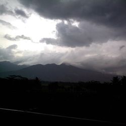 Scenic view of mountains against cloudy sky