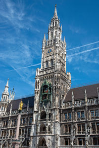 The new city hall at the marienplatz in munich with a blue sky